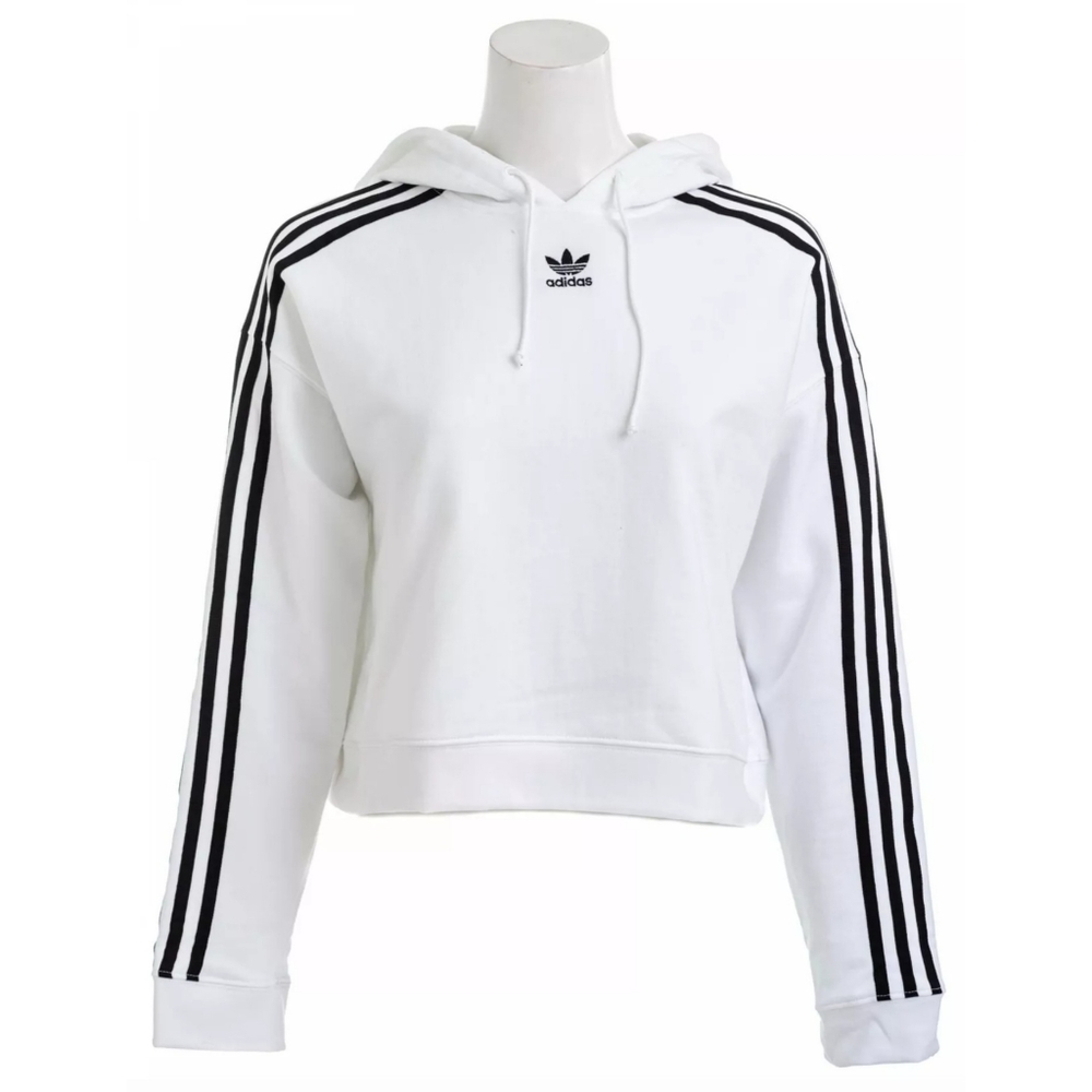 Adidas Women's White Cropped Hoodie Sweatshirt